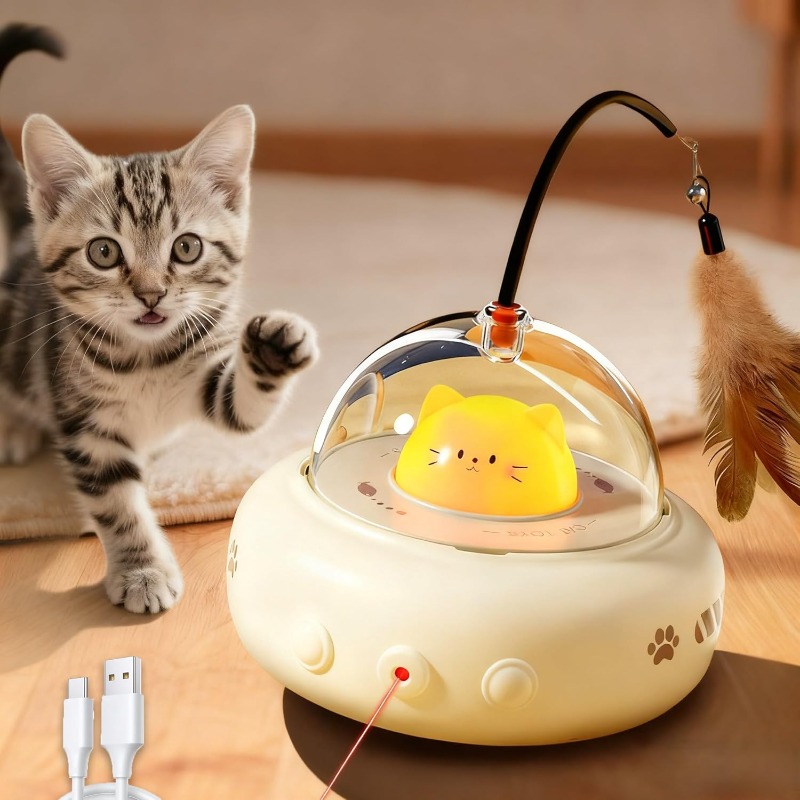Laser Pointer Cat Toy Automatic - Geräuscharmes 2-in-1 Wiederaufladbares Interaktives Katzenspielzeug für
