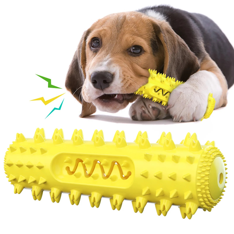 Rubber Treat Dispensing Dog Toy - Quietschendes Hundekau-Spielzeug zur Zahnreinigung, Sägezahn-Zahnbürste, Langlebiger