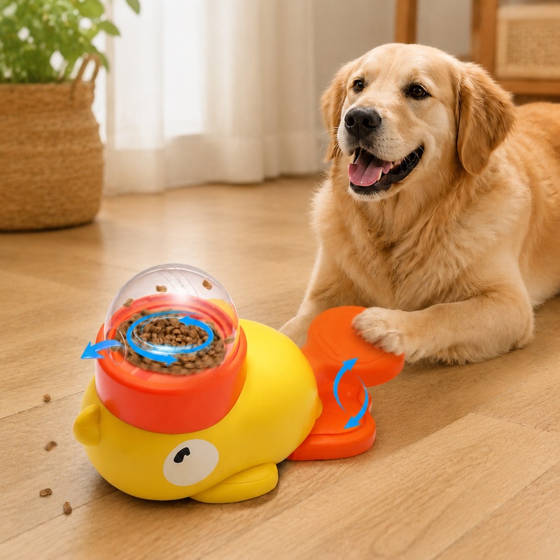 Dog Puzzle Feeder Toy - Interaktives Haustier-Trainingsspielzeug in Cartoon-Entenform, automatischer Leckerli-Spender