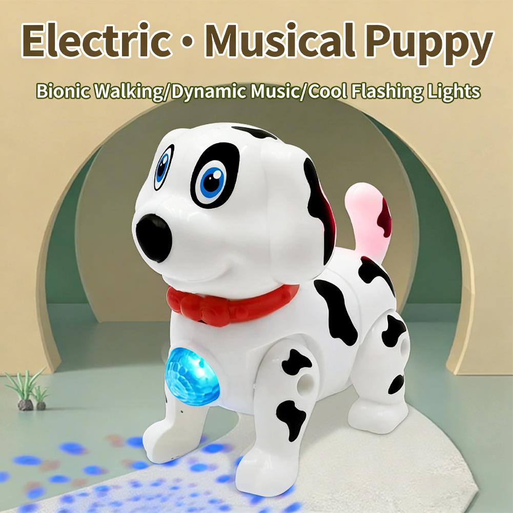 Suction Cup Dog Tug Toy - Elektrisches Laufroboter-Hundespielzeug mit Zugschnur, Dalmatiner-Welpen-LED-Licht, Ton,