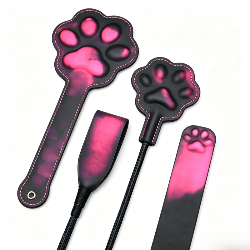 Cat Toys - Körperwärmeempfindliches, farbwechselndes Leder-Spanking-Paddel – 3D-Katzenpfote BDSM-Spielzeug