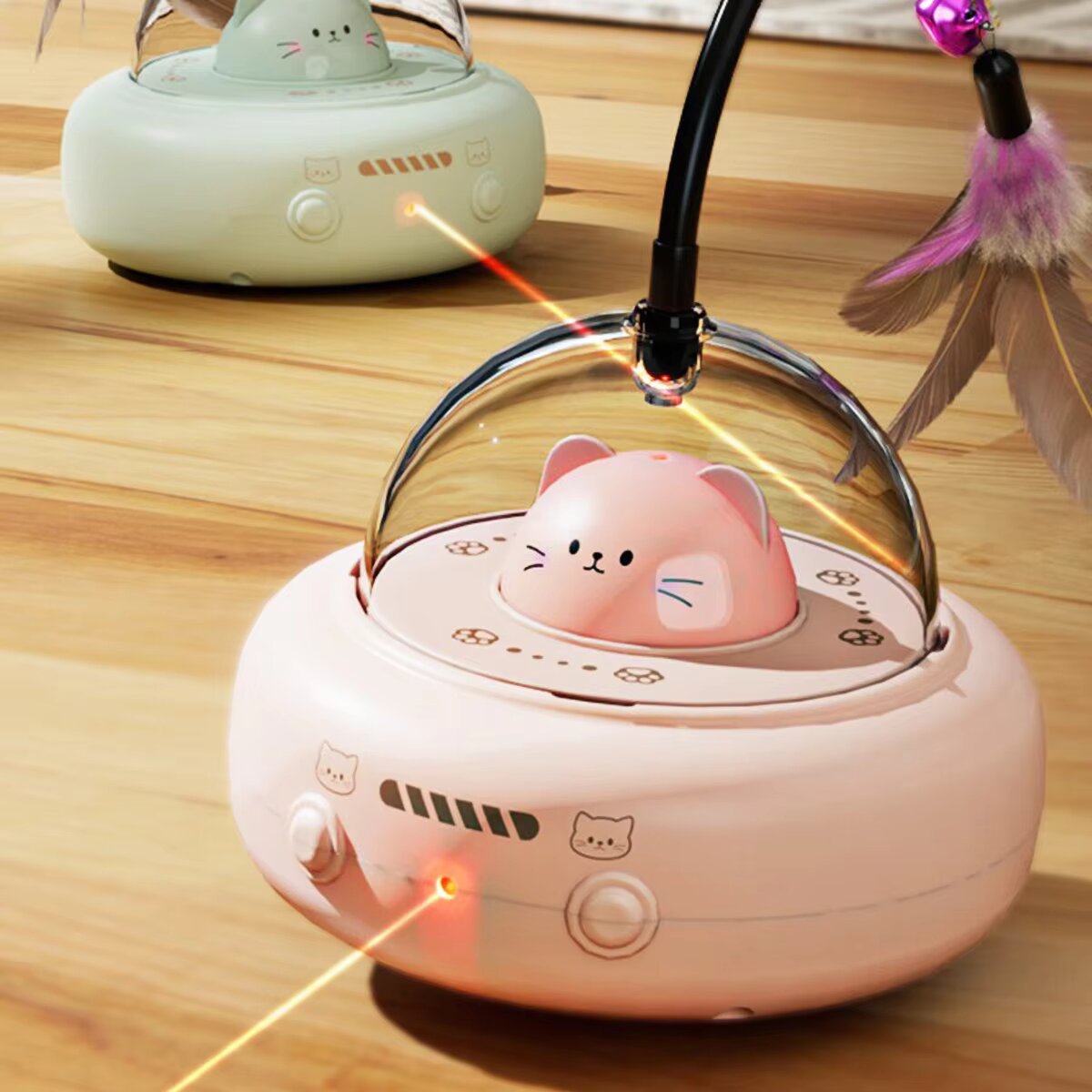 Laser Pointer Cat Toy Automatic - 3-in-1 Automatischer Katzenspielroboter mit Federstab, Laserpointer