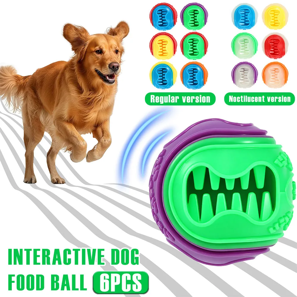 Rubber Treat Dispensing Dog Toy - 6 Stück Interaktiver Hundefutterball Gummi-Spielzeugball Leuchtende