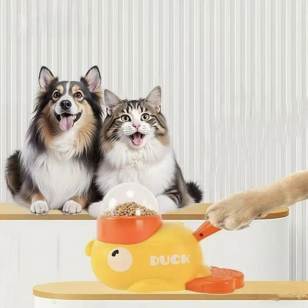Dog Puzzle Feeder Toy - Gelber Entenförmiger Interaktiver Katzensnackspender, Langlebiges Plastik-Hundespielzeug,