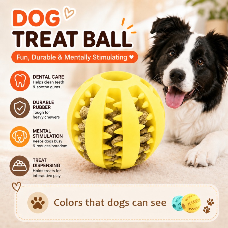 Rubber Treat Dispensing Dog Toy - 1 Stück Hunde-Leckerli-Ball Interaktives Futterspender-Puzzlespielzeug für