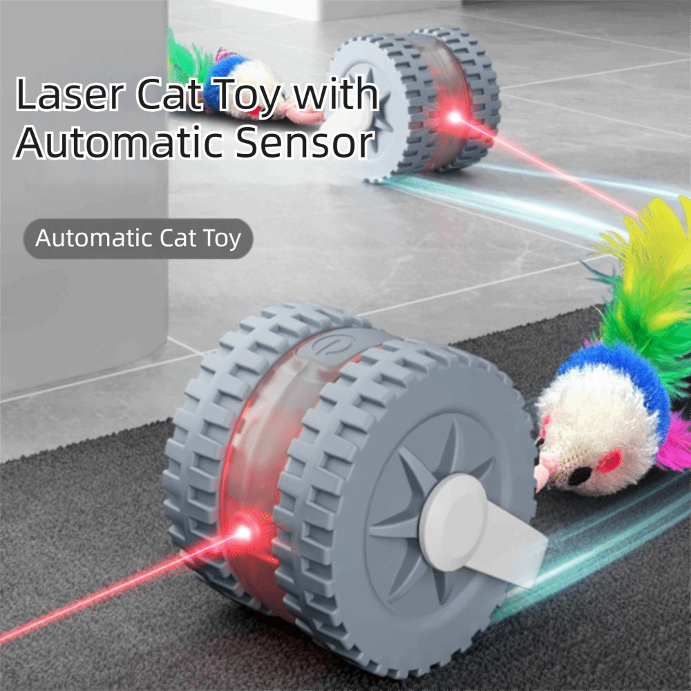 Laser Pointer Cat Toy Automatic - Mit Maus-Schwanz Infrarot-Laser-Teaser Geräuschlos Rollender USB-Betriebener