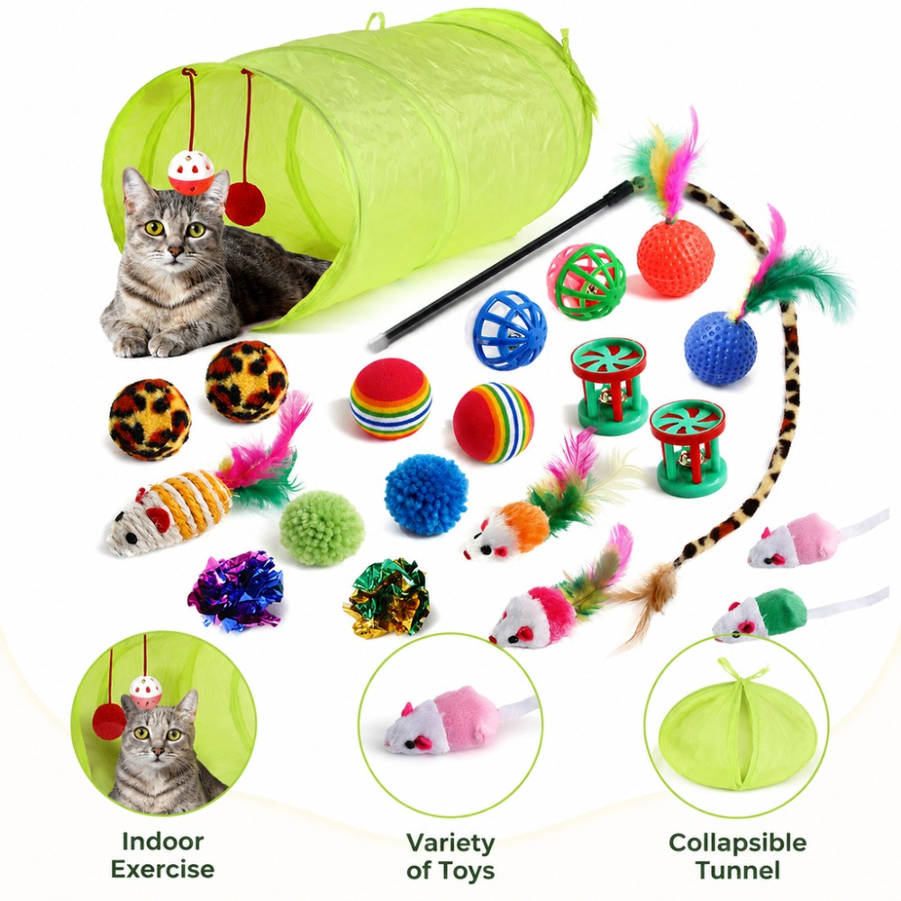Catnip Interactive Plush Mouse - Kätzchen-Spielzeug-Sortiment: Federstab, Plüschmaus, Glockenball, Katzenminze-Spielzeug, Interaktives